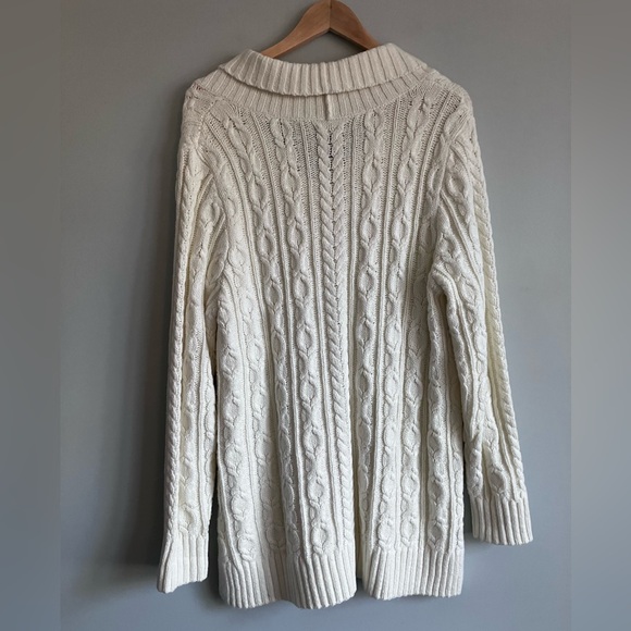LANDS END Off White Tunic Length Cotton Blend Cable Knit Sweater Size XL - Picture 6 of 11
